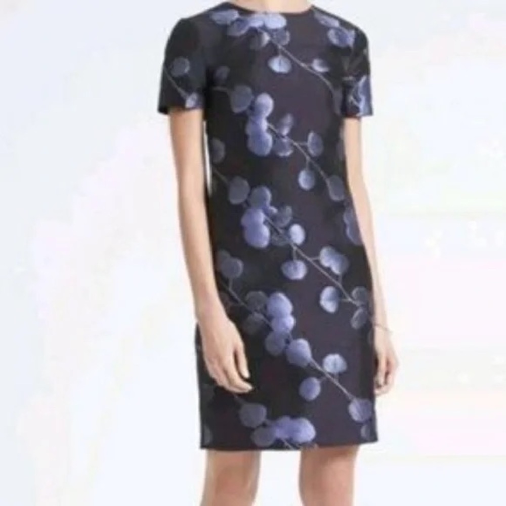 Banana Republic Navy Blue Sheath Mini Dress Jacquard Floral